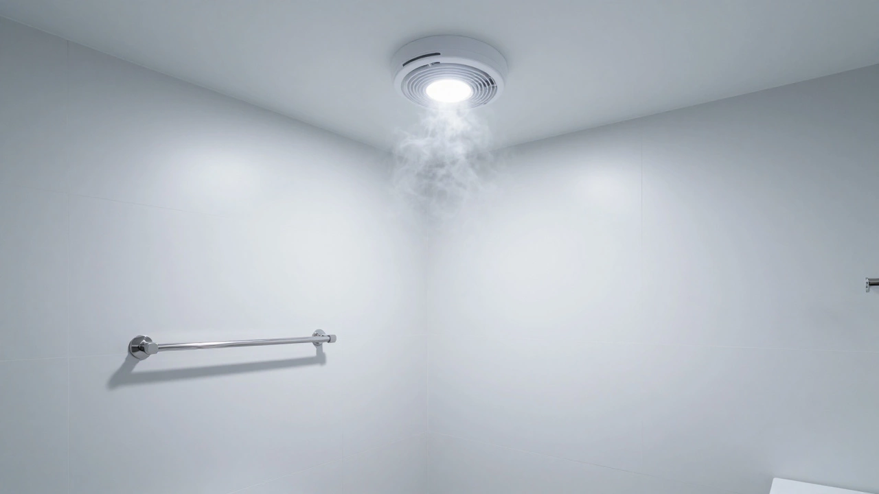 Bright bathroom interior with ventilation and organized layout