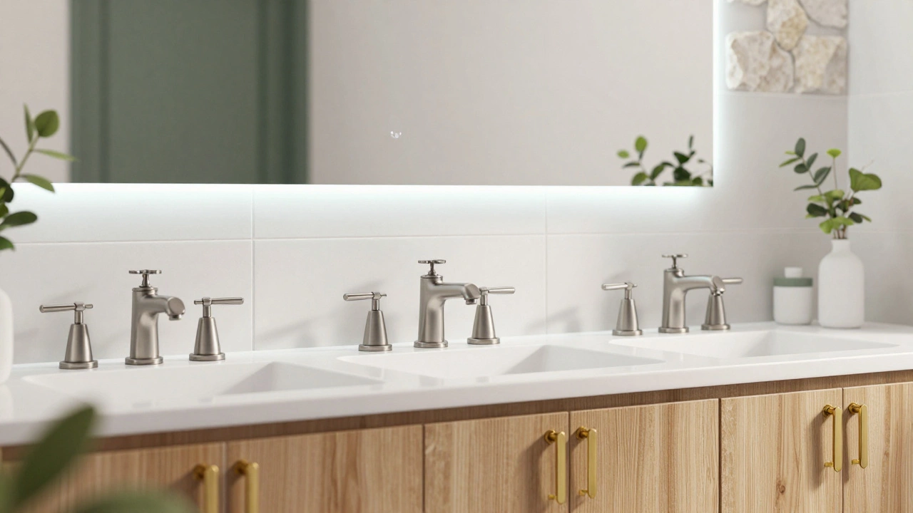 Close-up of premium bathroom fixtures and sustainable materials
