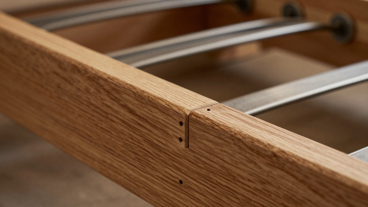 Close-up of sturdy hardwood sofa frame with reinforced joints