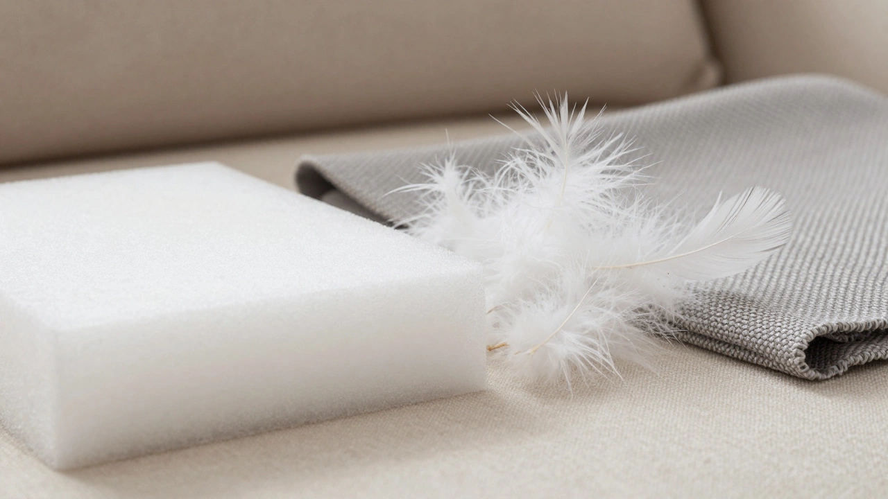 Comparison of foam, down, and fabric for sofa cushions
