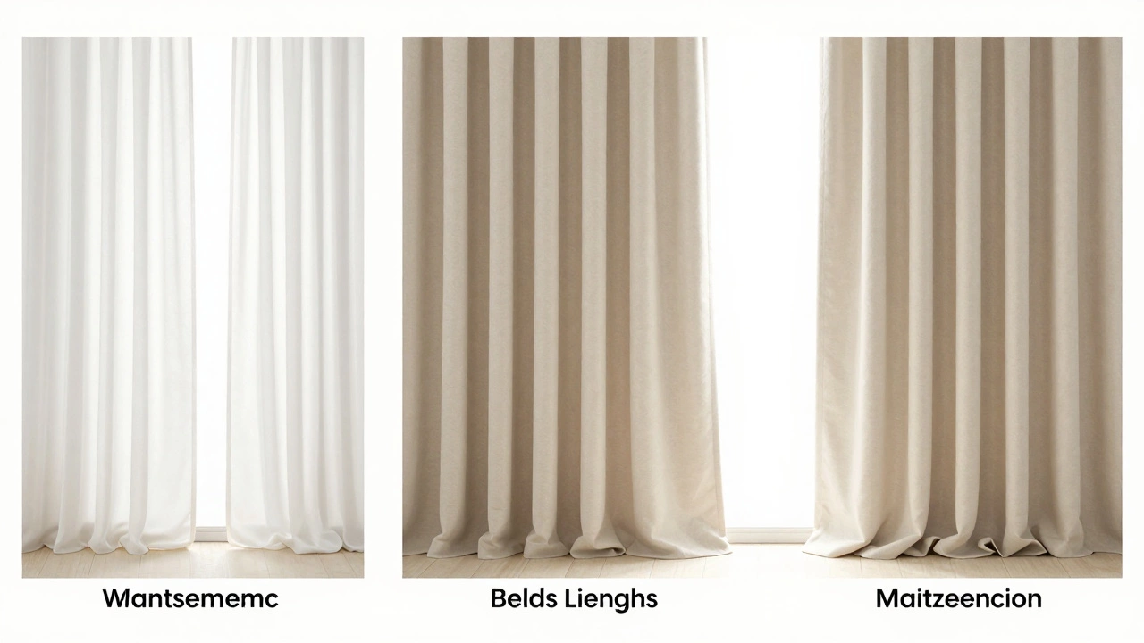 Comparison of three curtain hemline styles in a room
