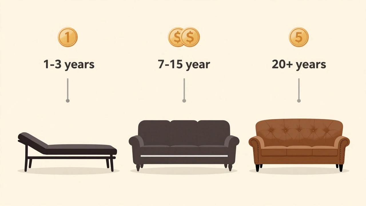 Illustration comparing sofa durability and cost across three tiers