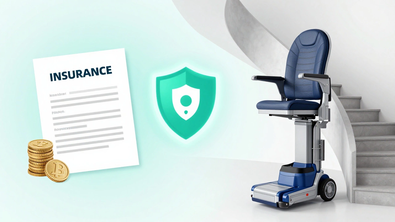 Conceptual art showing stair lift costs, financing, and safety features