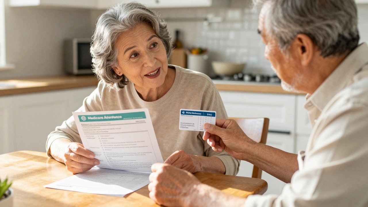 Elderly couple reviewing Medicare insurance benefits