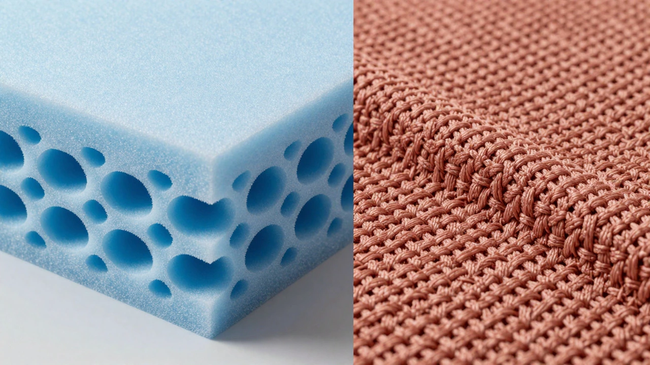 Cross-section showing dense foam cells and durable fabric weave