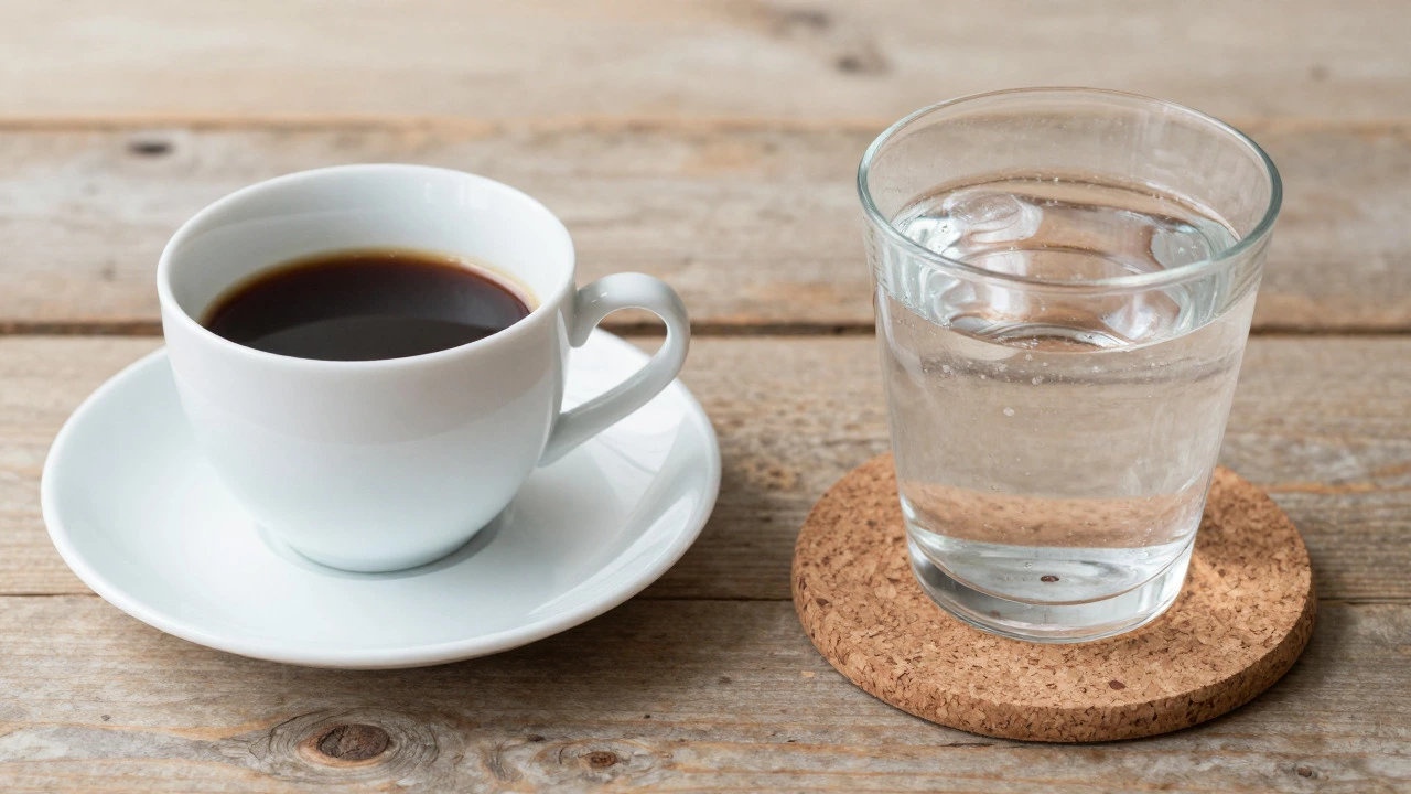 Comparison of a porcelain saucer under a cup and a cork coaster under a glass