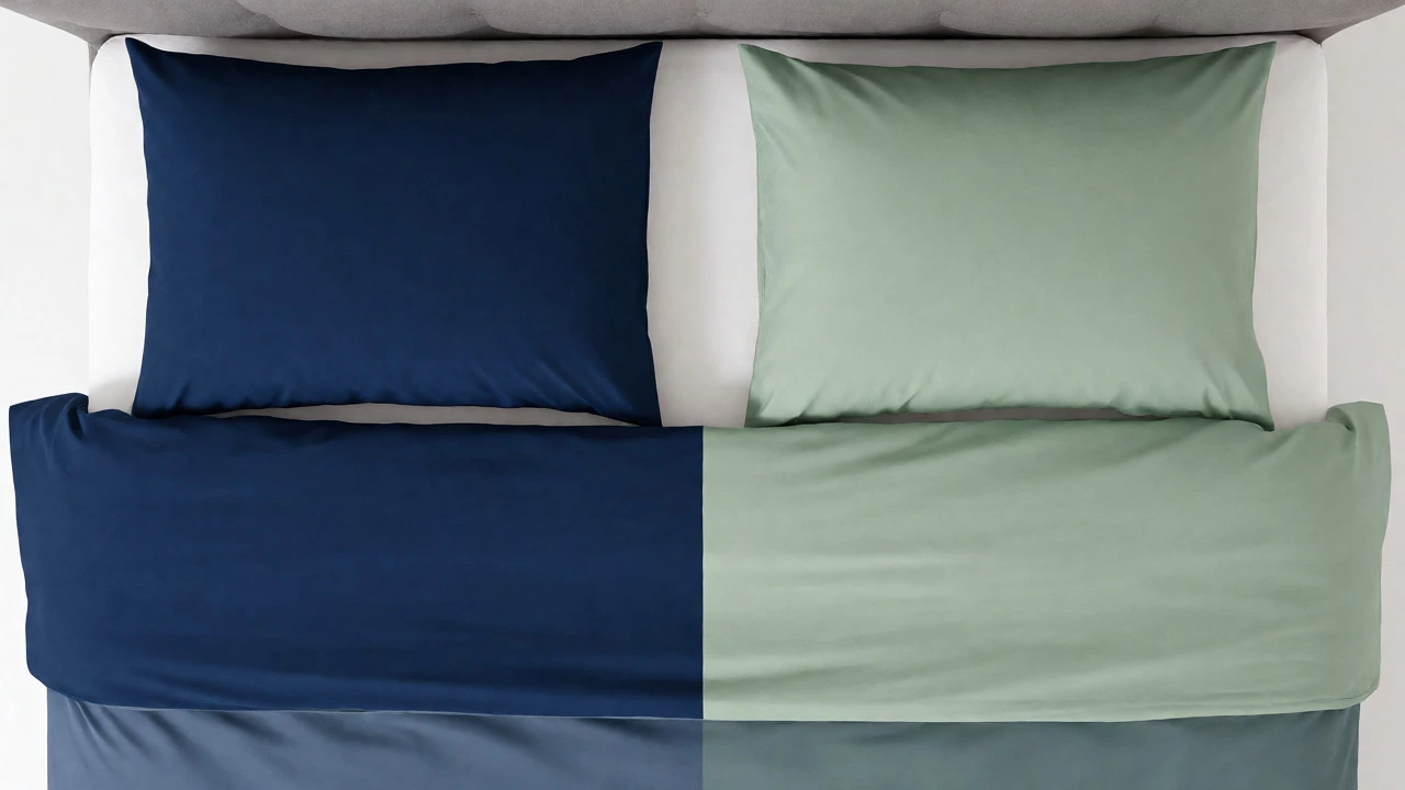Two separate single duvets on a king bed